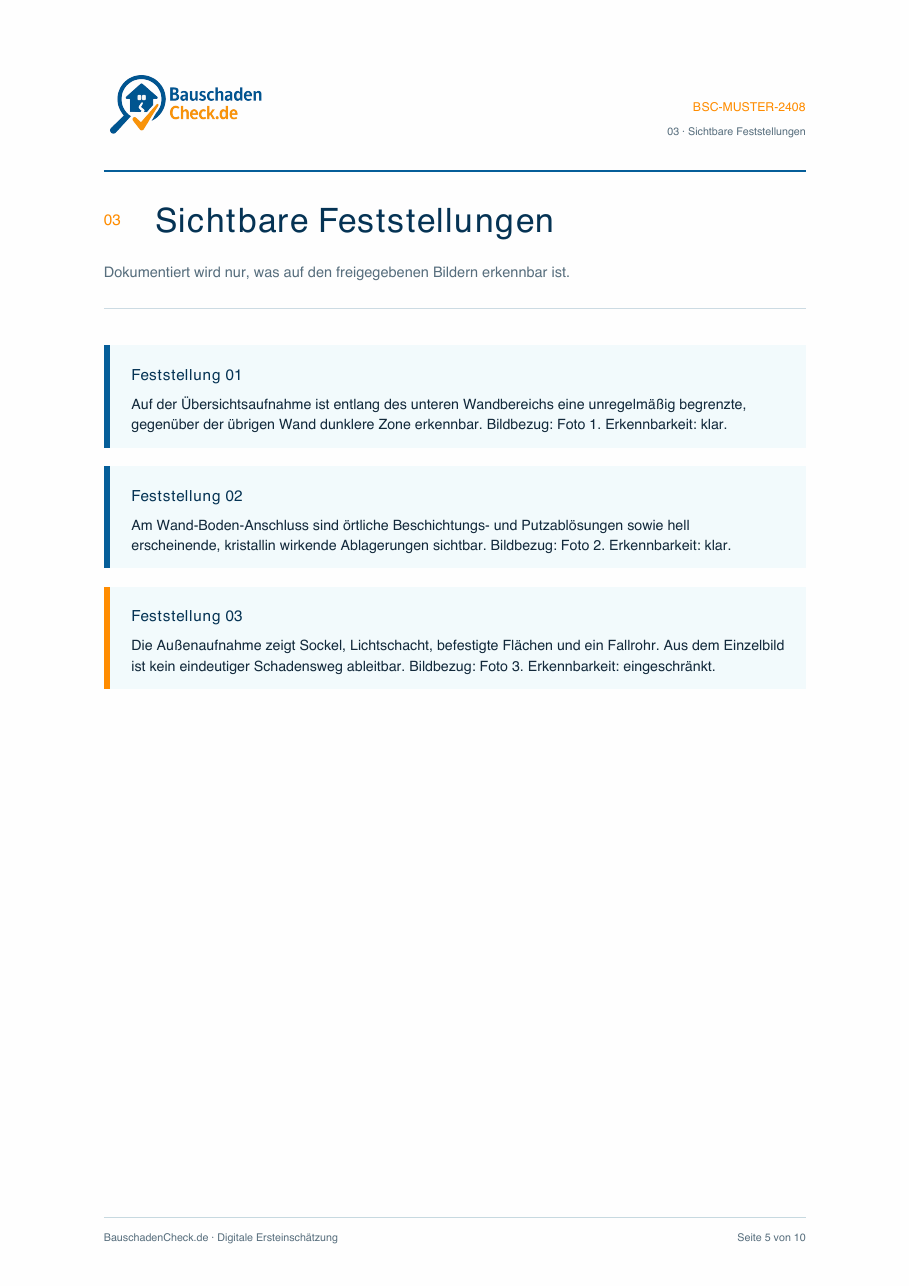 Musterbericht – Sichtbare Feststellungen