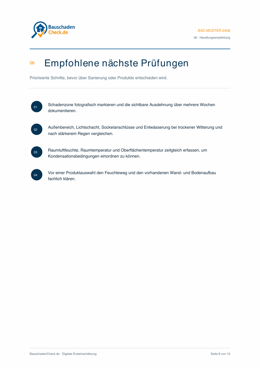 Musterbericht – Nächste Prüfungen