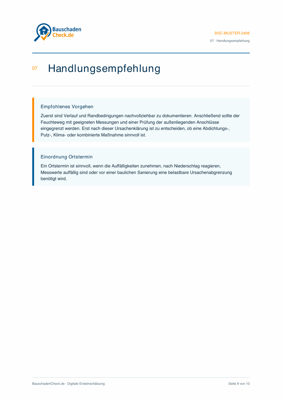 Musterbericht – Handlungsempfehlung