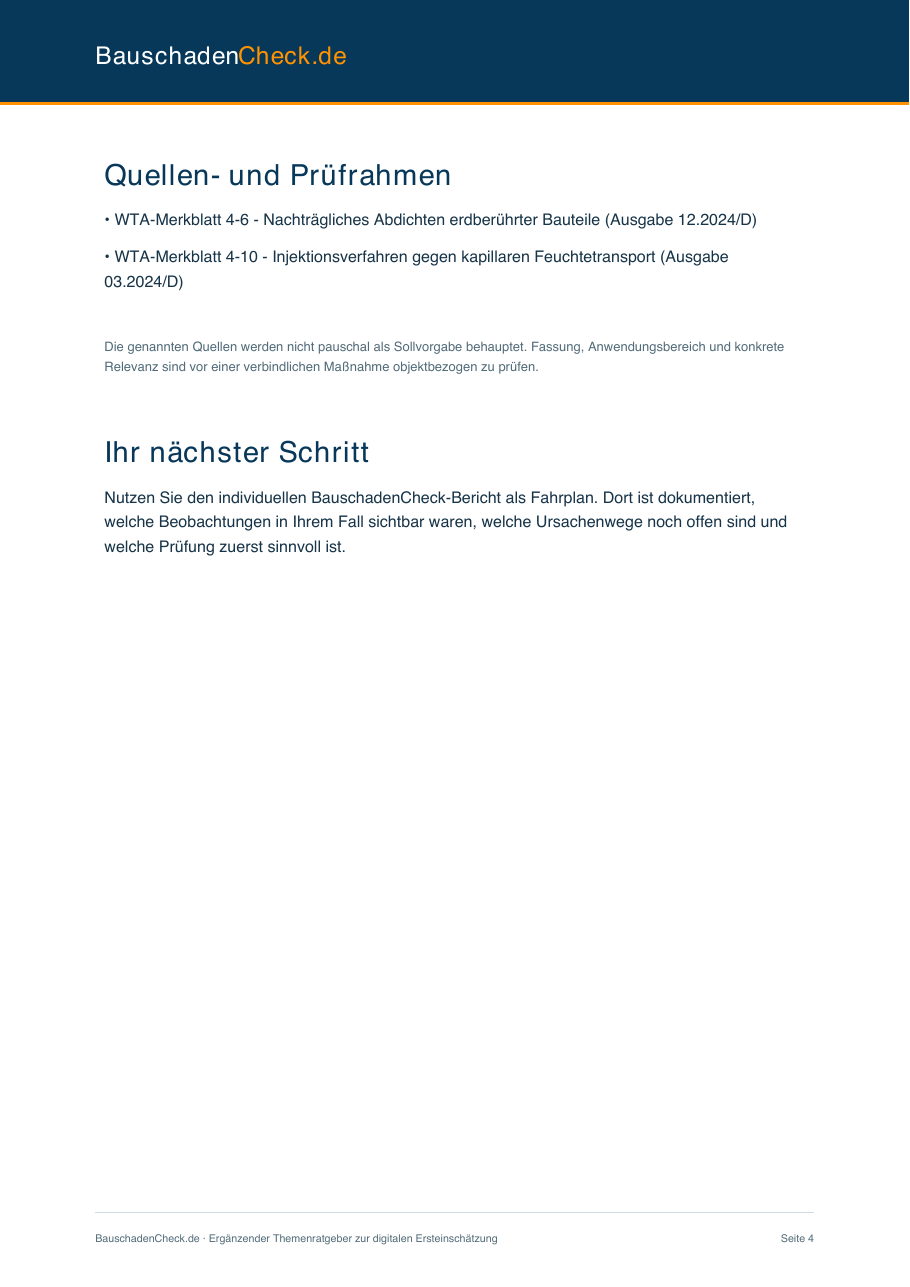 Musterbericht – Quellen und nächster Schritt